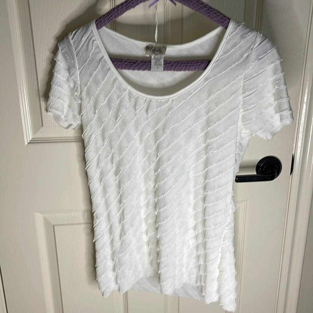 White Ruffled T Shirt